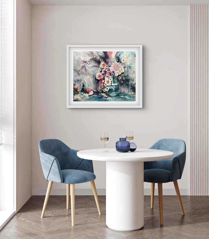 Soulful, intimate portrait 'Beyond the Notes' by Tash Bardot displayed in a beautifully styled interior, acting as a visual anchor of peace for the modern home.