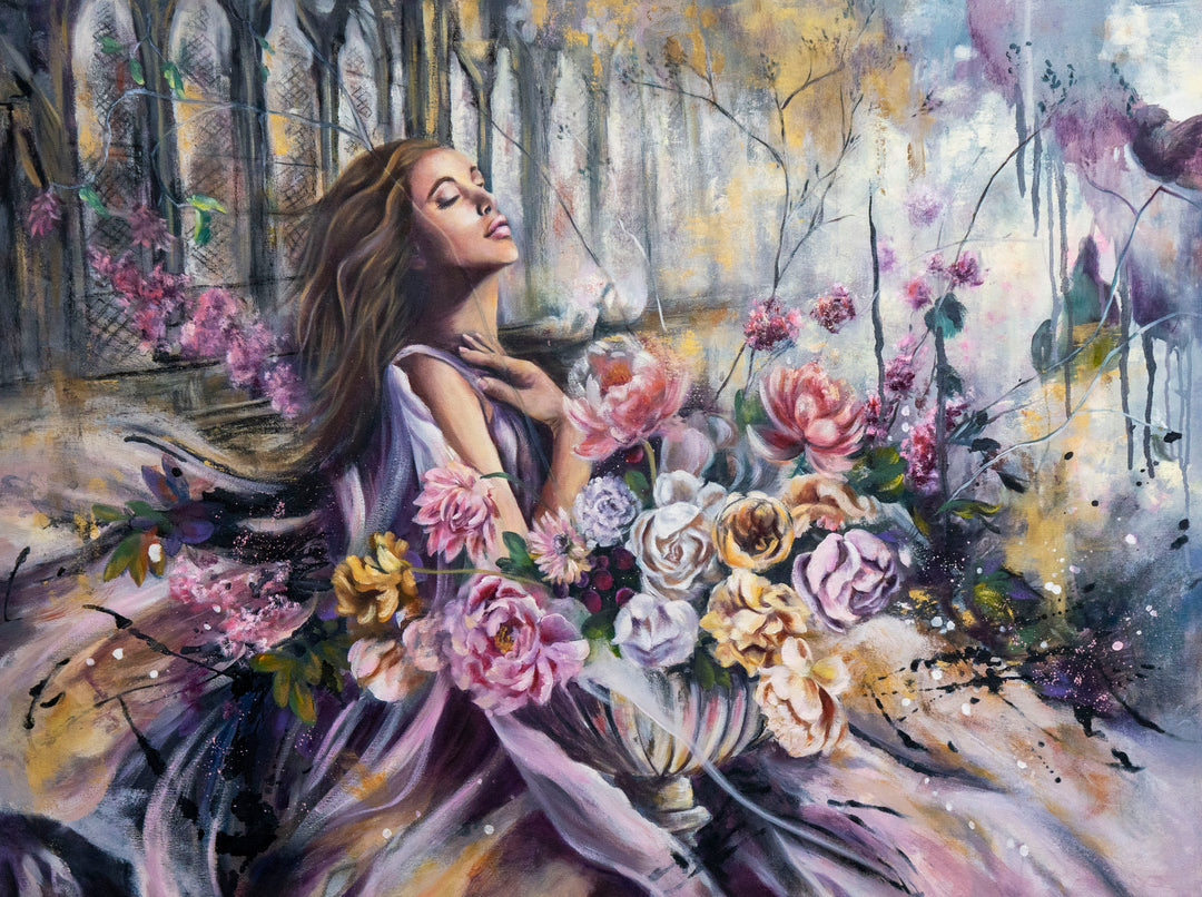Original 'Garden of Calm' painting by Tash Bardot. An expressive, unedited piece featuring serene [insert main colors, e.g., soft greens and blush pinks] and [insert subject, e.g., abstract florals], creating a sense of visual relief and sanctuary.