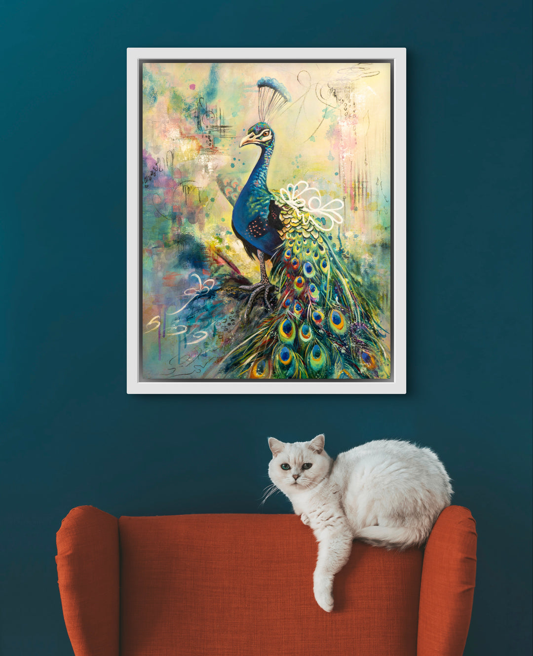 Contemporary interior styling featuring the 'Perched with Grace' print by Tash Bardot. A joyful visual anchor that serves as a private sanctuary of visibility and authentic radiance.