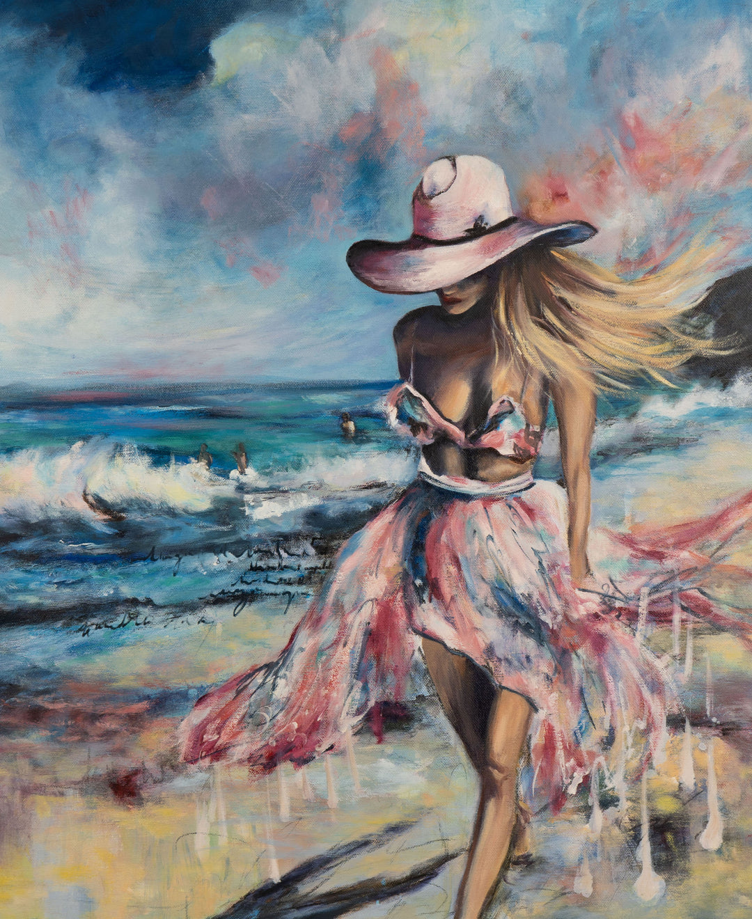 Original beach painting, coastal wall art, female figure art, visual relief art, serene beach decor, unedited art, Tash Bardot original.