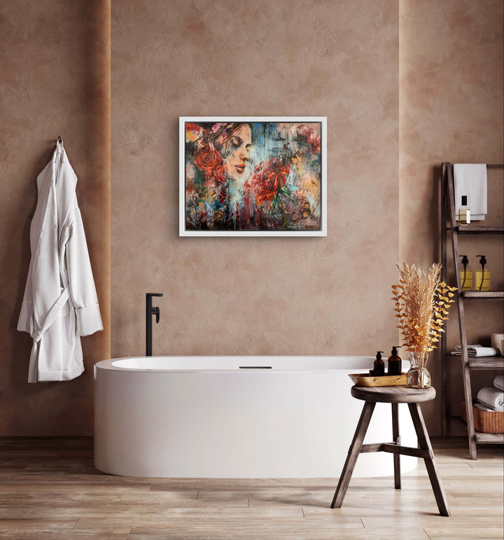 Tash Bardot's 'Scent of Beauty' displayed as elegant wall art in a modern home interior. An evocative, abstract realist piece offering a space of visual relief and belonging.