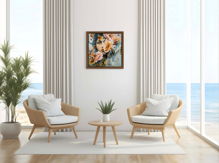 Expressive portrait wall art 'Steady Fire' by Tash Bardot displayed in a modern, calming space. A powerful, unpolished painting offering a visual sanctuary and a daily reminder of inner strength.